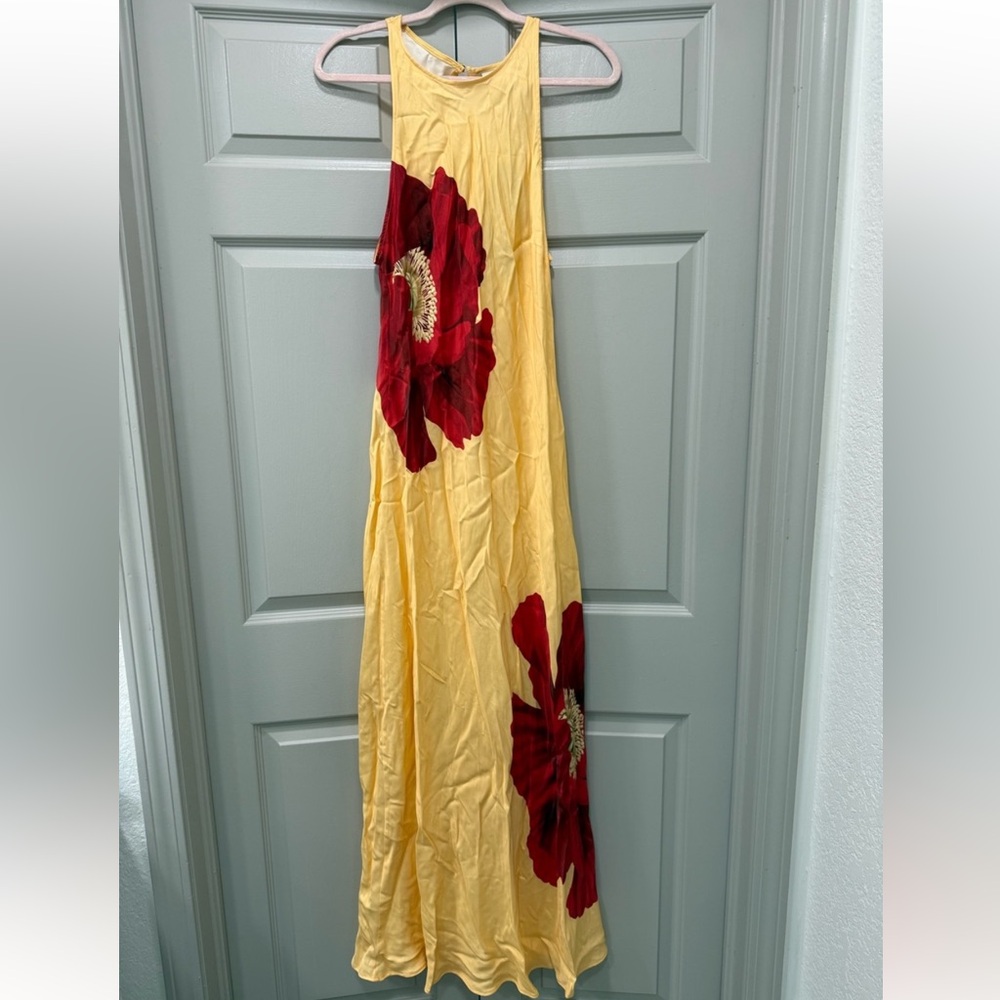 Farm Rio Light Yellow Poppy Flowers Sleeveless Maxi Dress size large - Picture 2 of 11